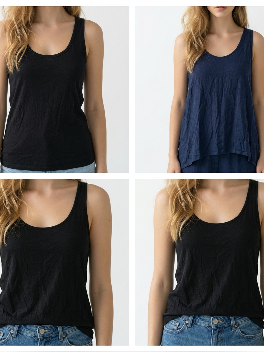 COTTON ON | Set of 4 Tank Tops Scoop Neck Black & Navy Blue Women’s Size Large